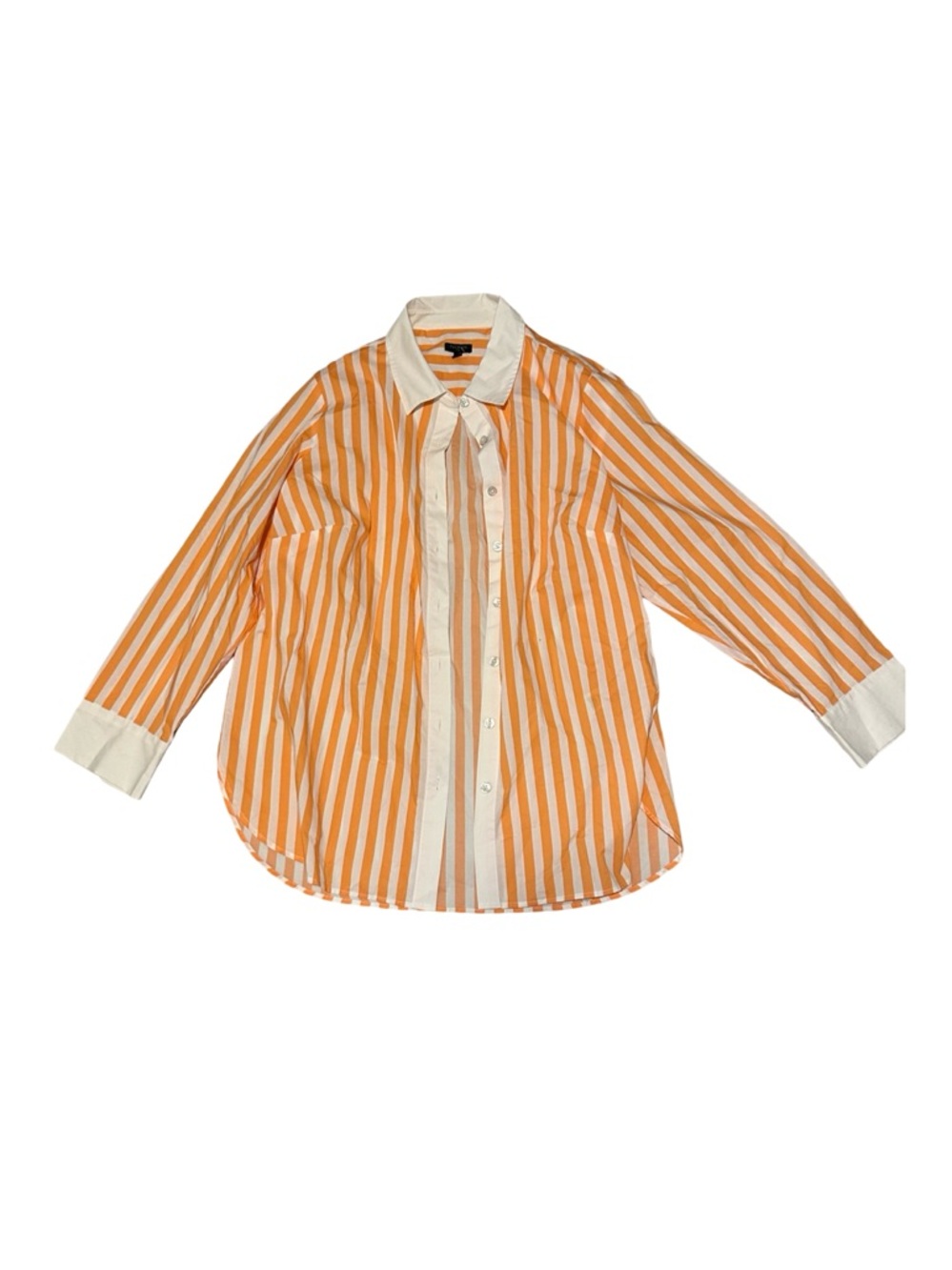 Talbots Orange White Striped Button Down Shirt 1X Classic Fit